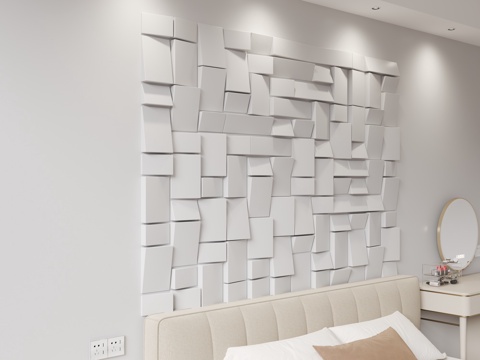 立体墙饰 床头背景墙 几何方块装饰 几何背景墙 电视背景墙su模型