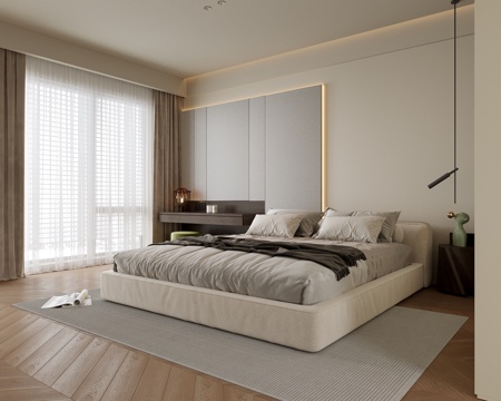 现代卧室 双人床 梳妆台su模型