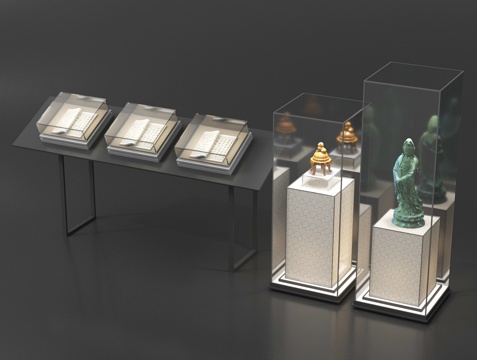 现代展台 博物馆展台 展柜 展托su模型
