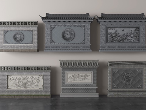 现代景墙围墙 造型装饰景墙su模型