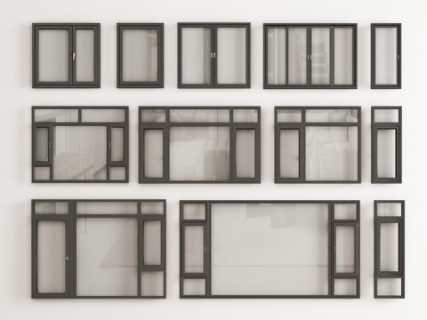 现代平开窗 落地窗 折叠窗 飘窗阳台窗su模型