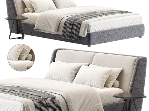  现代意式布艺双人床3d模型 