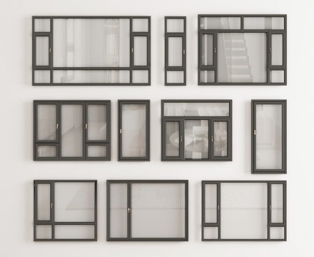 现代平开窗 落地窗 折叠窗 飘窗阳台窗su模型