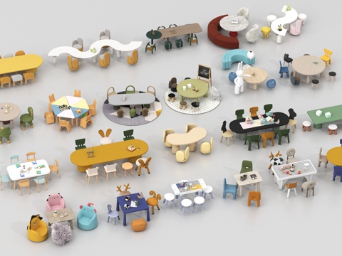 现代儿童桌椅 儿童桌椅组合 积木玩具桌su模型