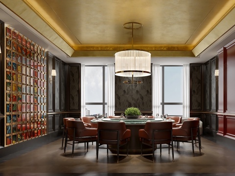 简欧餐厅包房包厢 现代轻奢餐厅包房 意式轻奢餐厅圆桌 酒店奢su模型