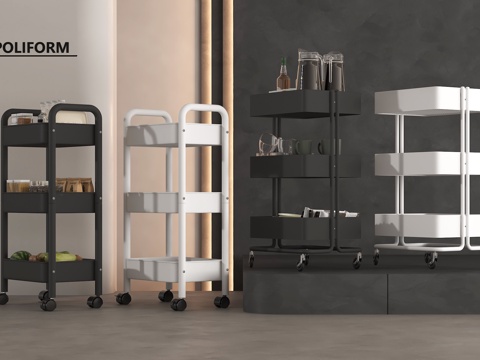 现代置物架 小推车su模型