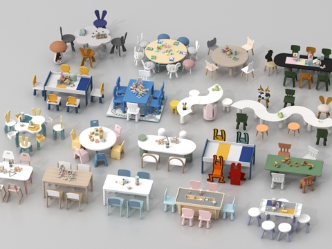 现代儿童桌椅 儿童桌椅组合 积木玩具桌su模型