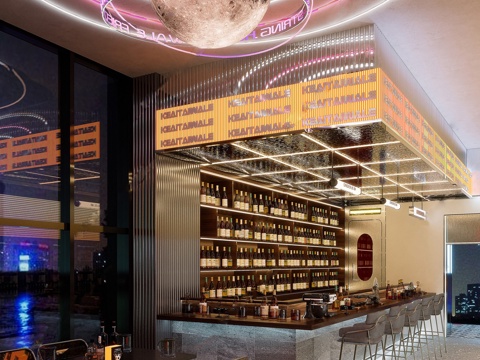 现代赛博朋克酒吧 酒吧台 收银台su模型