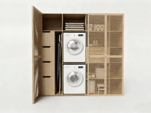 嵌入式洗衣机储物柜 百叶门储物柜 小空间家电集成su模型