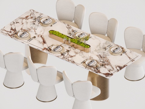 现代轻奢餐桌组合su模型