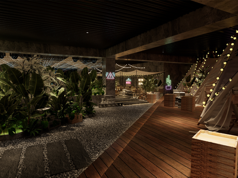 现代露营风酒吧 音乐酒吧su模型