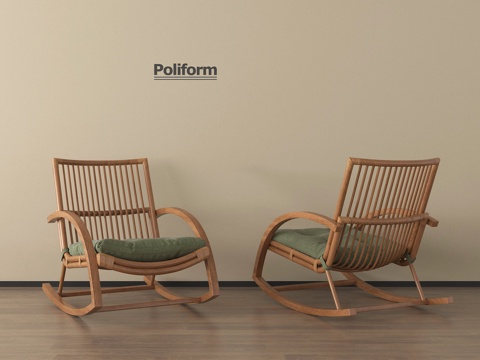 中古摇椅 实木摇椅 藤编椅su模型