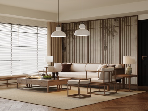  新中式禅意客厅 宋氏美学客厅 沙发茶几3d模型 