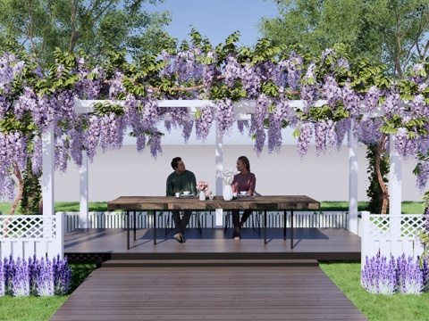 现代 廊架 庭园花园 紫藤萝花架 紫藤花架 庭园景观廊架su模型