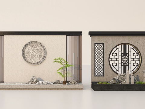 新中式景墙照壁su模型