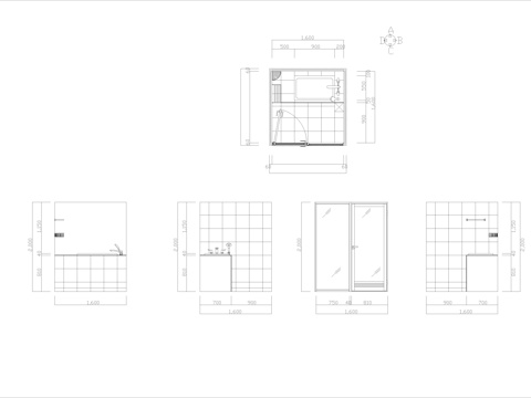 卫生间 淋浴间cad施工图