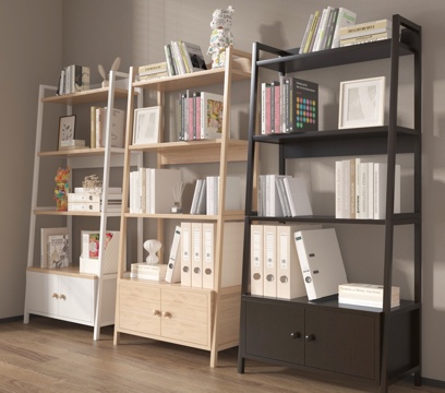 现代书架 落地书架 书籍摆件su模型