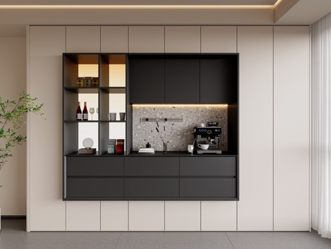 现代餐厅餐边柜  酒柜餐边柜 围合餐边柜 茶水柜 备餐柜su模型