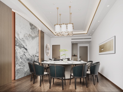  新中式包间 新中式酒店餐厅包间 新中式餐厅包房 餐厅餐桌3d模型 