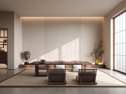  新中式榻榻米茶室3d模型 