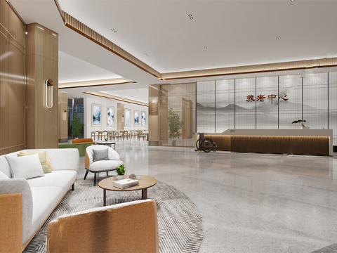 新中式养老院大厅su模型