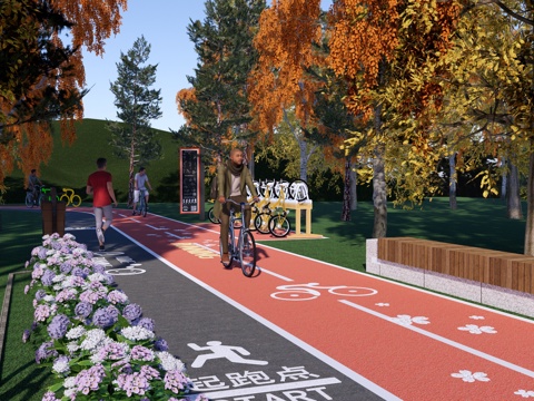 现代 公园 体育公园游步道 马拉松跑道 生态骑行道 健康跑道su模型