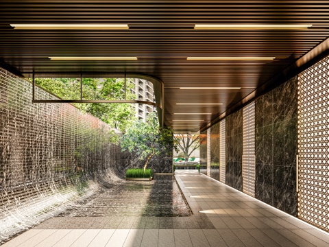 户外走廊廊架 户外瀑布水景 景观小品 户外亭子 小区公园景观su模型