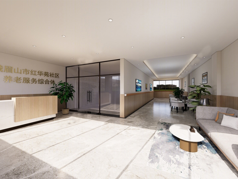 现代养老院休息区 大厅 沙发su模型