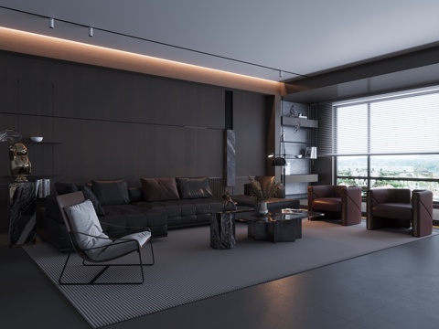 现代意式客餐厅 意式极简客餐厅 沙发背景墙 电视背景墙 餐厅su模型