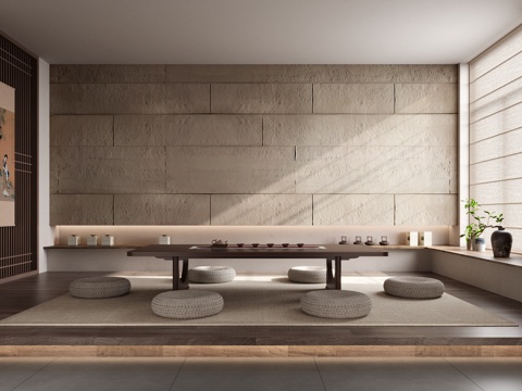  新中式榻榻米茶室3d模型 