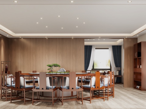  新中式餐厅包间 新中式酒店餐厅包间 酒店餐厅包房 新中式沙发3d模型 