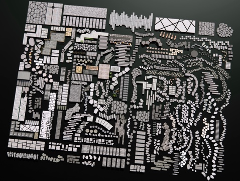 中式汀步石 庭院园路 园林小径 铺装小品 青石板路 小路su模型