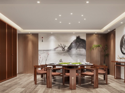  新中式酒店餐厅包间 新中式酒店餐厅包房 酒店餐厅餐桌3d模型 