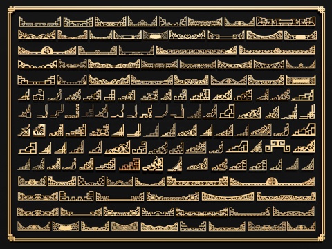 中式挂落 角花 仿古镂空雕花 圈边花纹 窗花窗格雕花边框花纹su模型