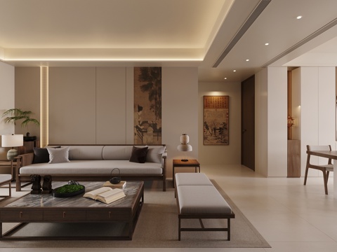  新中式禅意客餐厅 宋氏客餐厅3d模型 