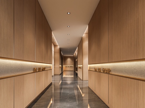 办公过道走廊 办公区过道走廊 公司过道走廊 木板门 酒店过道su模型