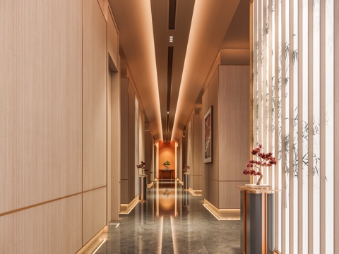 酒店会所过道走廊 发光软膜雕塑 端景护墙板玄关柜 SPA足浴su模型