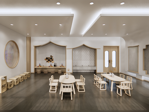 新中式活动室 美术室 功能房 娱乐室su模型