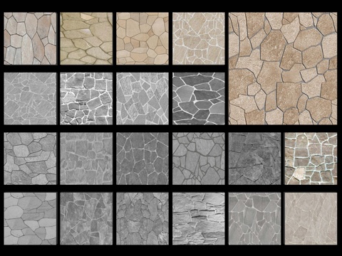 2D碎拼铺装 冰裂纹碎拼 石材铺装贴图 文化石地砖 乡村石板su模型