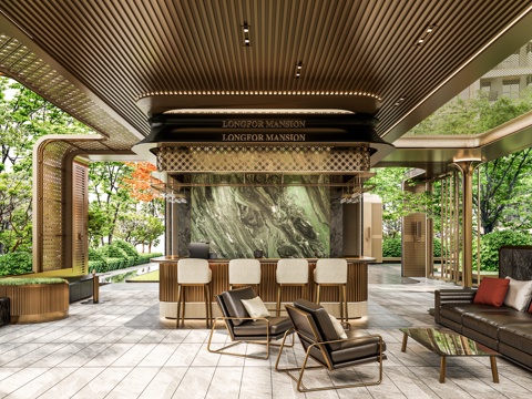 户外休息区亭子 户外卡座 户外水吧区 水吧台沙发茶几 小区公su模型