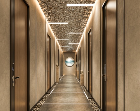 餐饮包间过道 青石板路拴马柱 酒店走廊过道 玄关背景墙su模型