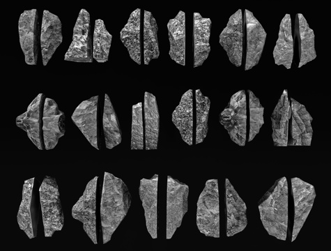 现代劈开石 切片石 裂开石 两半石 黑山石 景观置石 石头su模型
