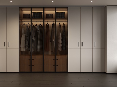 现代皮革玻璃衣柜 现代意式皮革柜门 现代意式衣帽间 现代皮革su模型