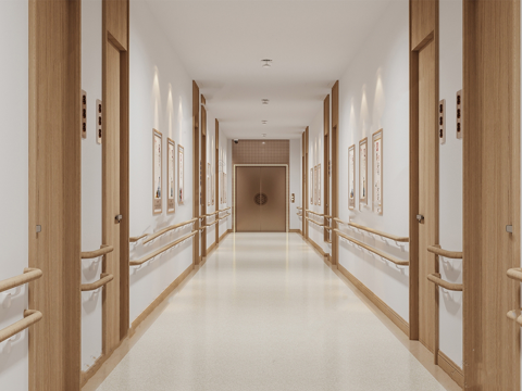 新中式养老院走廊 养老院su模型