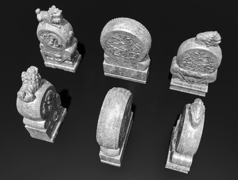 中式抱鼓石 门枕石 门墩 石墩 门座 镇门石 门台 石雕su模型