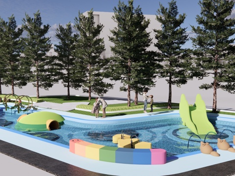 现代 儿童游乐区 儿童戏水池儿童戏水游乐区儿童游泳池戏水游戏su模型