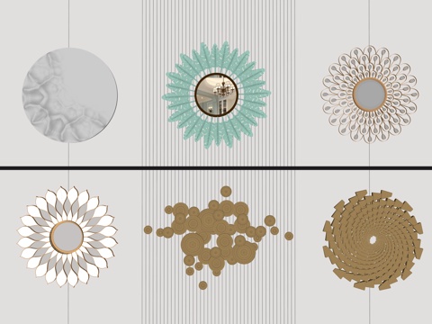 艺术墙面装饰 圆形镜面挂件 轻奢金属浮雕su模型