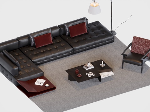现代暗黑沙发组合su模型