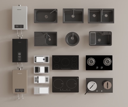 厨房电器 热水器 浴霸取暖器 燃气灶 电磁炉 水槽 水龙头su模型