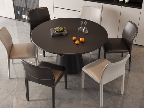 现代极简圆餐桌su模型